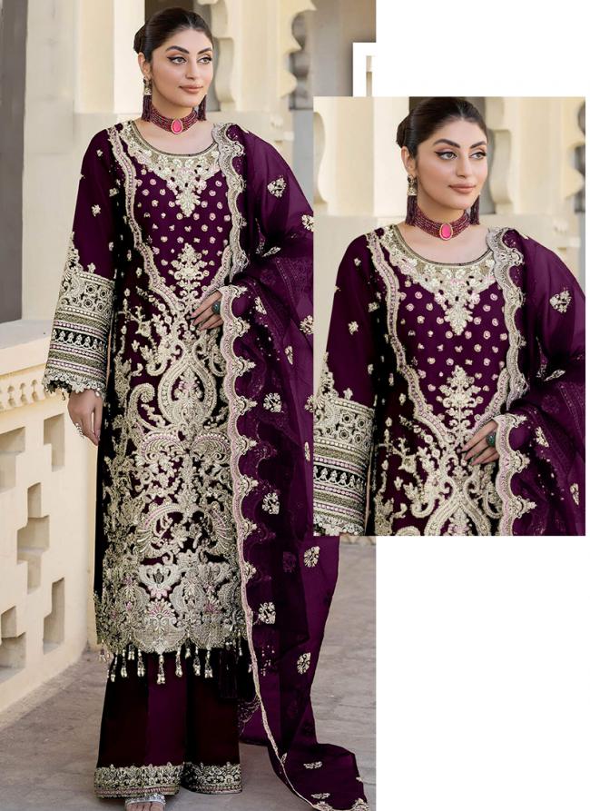 Velvet Wine Eid Wear Hand Work Pakistani Suit